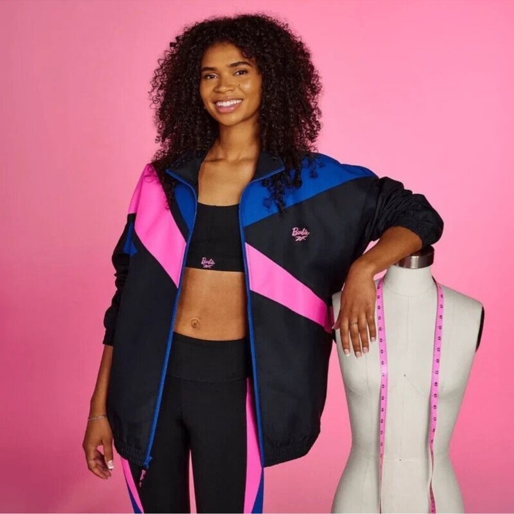 Reebok x Barbie track jacket windbreaker XS black pink